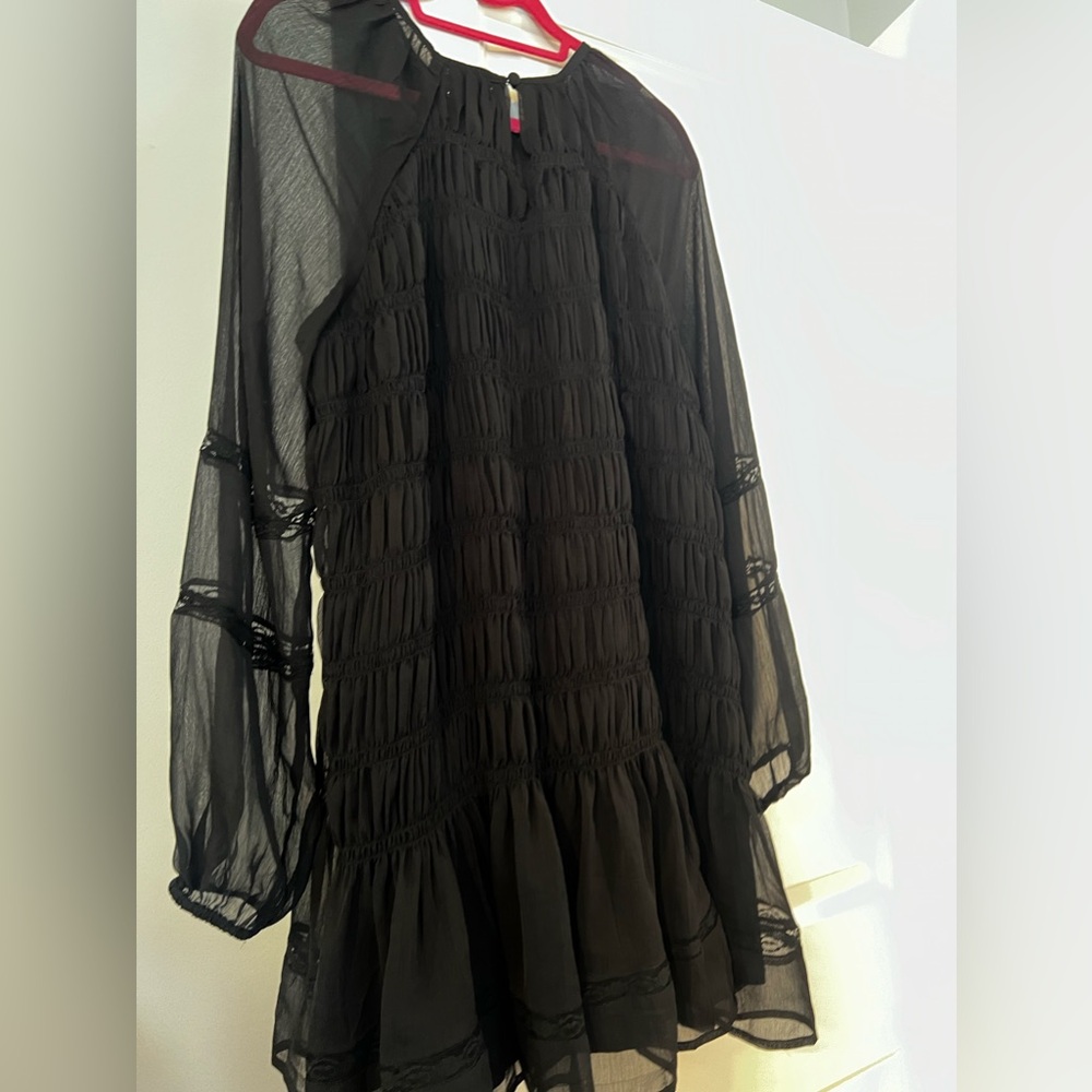 ASOS Curve Lace Insert Ruched Mini Smock Dress - Picture 7 of 8